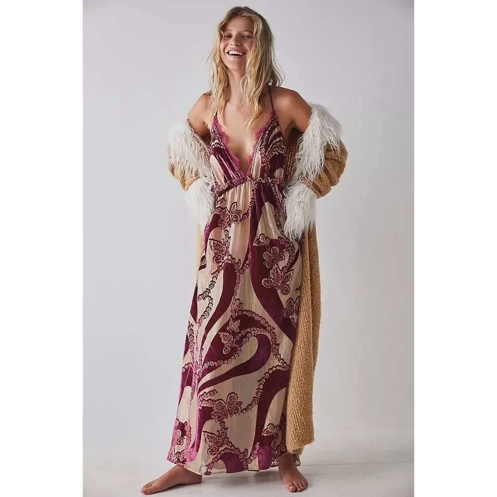 Free People Bali Butterfly Burnout Slip Dress $198